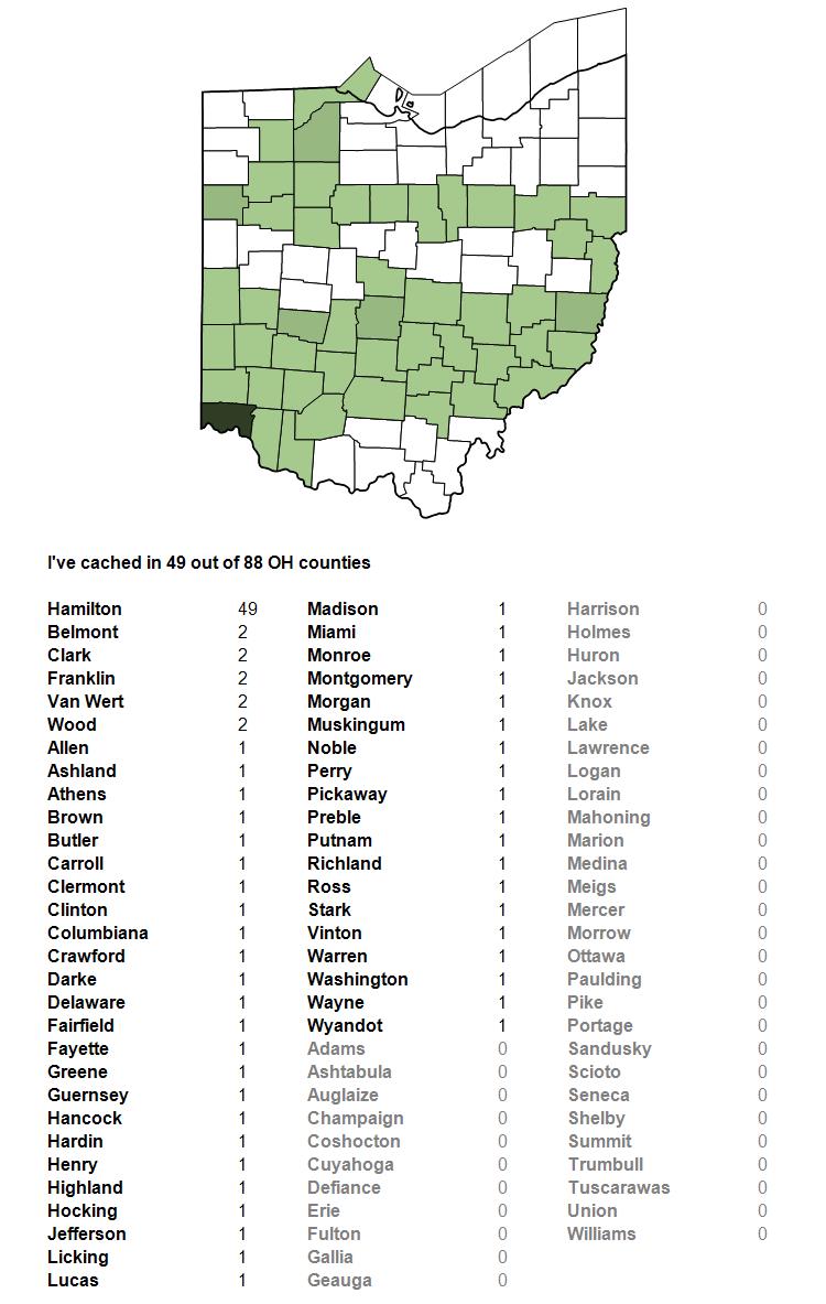 Ohio counties found by Roy and Annette